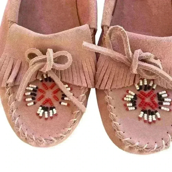 Rampage Lindy Moccasins Pink Suede Leather Size 8 Beaded Boho - Picture 3 of 9